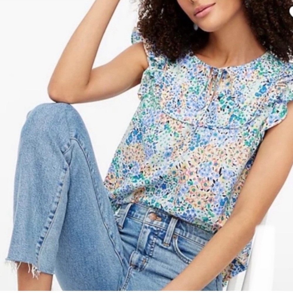 EUC J CREW floral double ruffle top ❤️